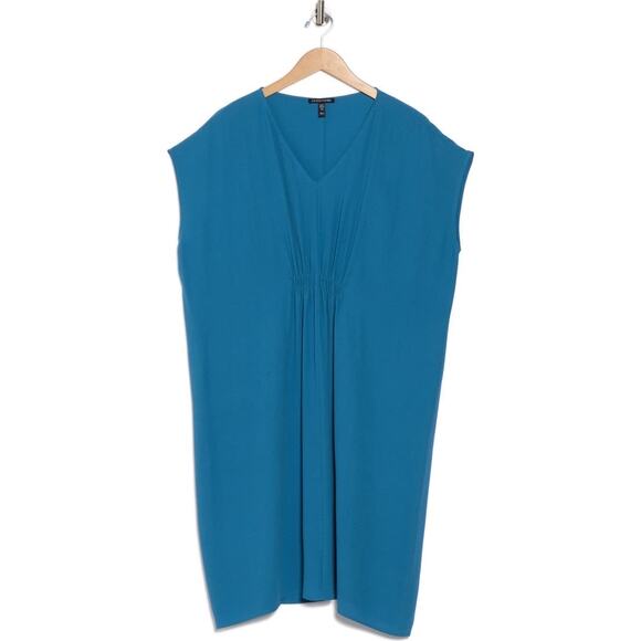 Eileen Fisher Women's 100% Silk V-Neck Relaxed Kaftan Dress Blue Size XL NWT - Picture 3 of 13